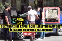 Sultangazi'de Kapısı Açık İlerleyen Kamyonet 2 Araca Zarar Verdi.